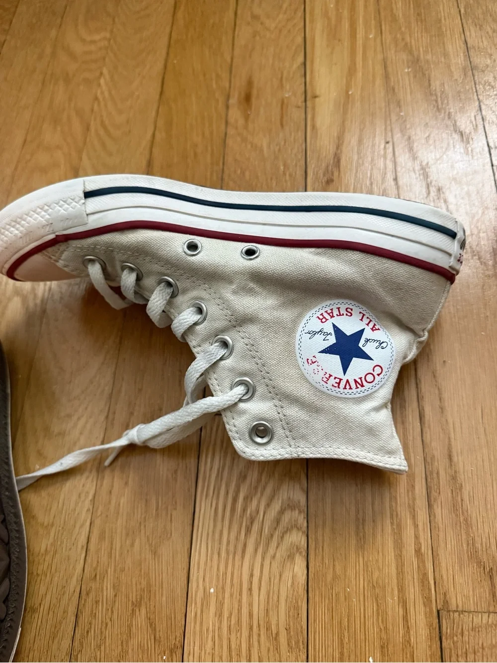 Converse High Top Sneakers in Cream with Navy Star
